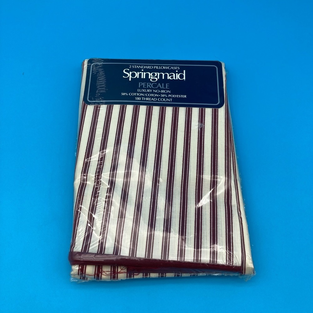 Vintage Springmade 2 Standrad Pillow Cases Percale Cotton Poly 180 Thread Count